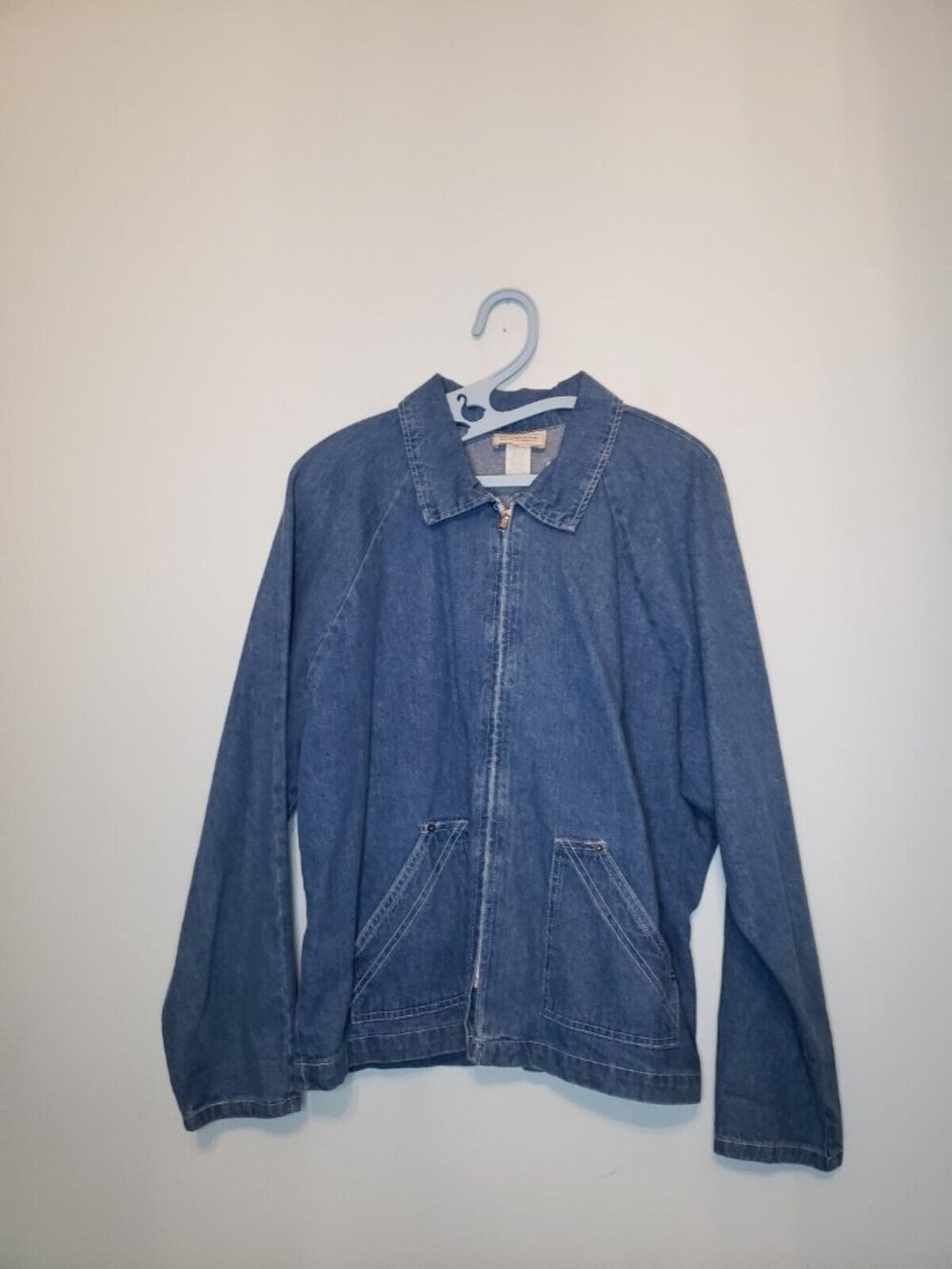 Stampede Womens L Jean Jacket Long Sleeve Full Zip Blue Denim Pocket 100% Cotton
